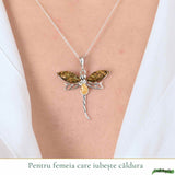 Colier argint 925 cu libelula si chihlimbar natural - Energie solara si transformare