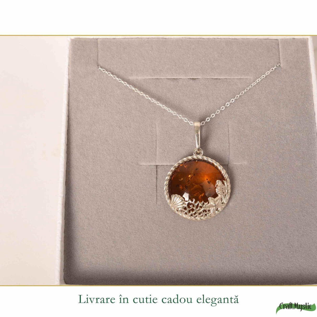 Colier argint 925 rotund cu chihlimbar natural - Energie solara si echilibru