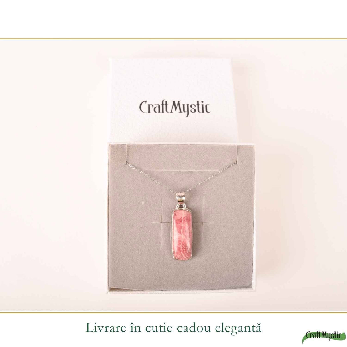 Colier Argint 925 cu Rodocrozit Natural Dreptunghi – Echilibru si Energie Autentica