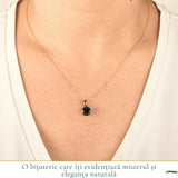 Colier Argint 925 Placat cu Aur 18K cu Opal Negru Rotund – Protectie si Mister
