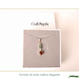 Colier Argint 925 cu Rubin si Turmalina Verde Naturala Oval si Dreptunghi – Iubire si Echilibru Interior