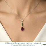 Colier Argint 925 cu Rubin si Turmalina Verde Naturala Oval si Dreptunghi – Iubire si Echilibru Interior