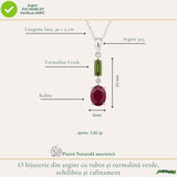 Colier Argint 925 cu Rubin si Turmalina Verde Naturala Oval si Dreptunghi – Iubire si Echilibru Interior