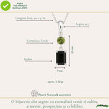 Colier Argint 925 cu Rubin si Turmalina Verde Naturala Rotund si Dreptunghi – Dragoste si Armonie