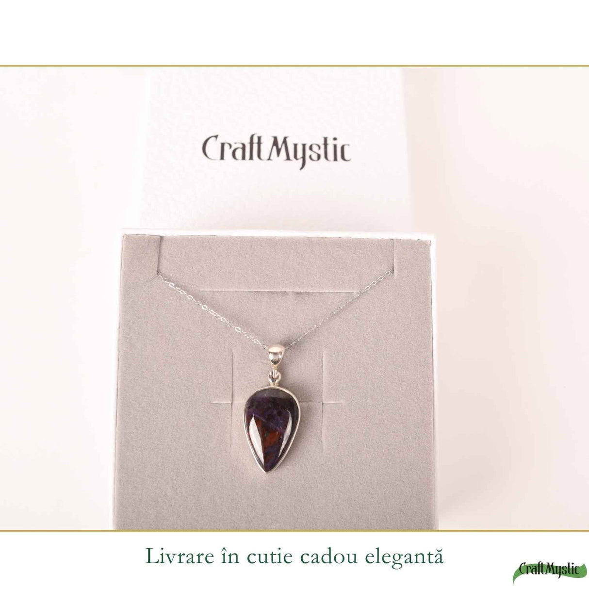 Colier Argint 925 cu Sugilit Lacrima – Protectie Emotionala si Echilibru Spiritual