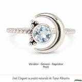 Inel argint 925 cu Topaz Albastru luna si soare – claritate si echilibru interior