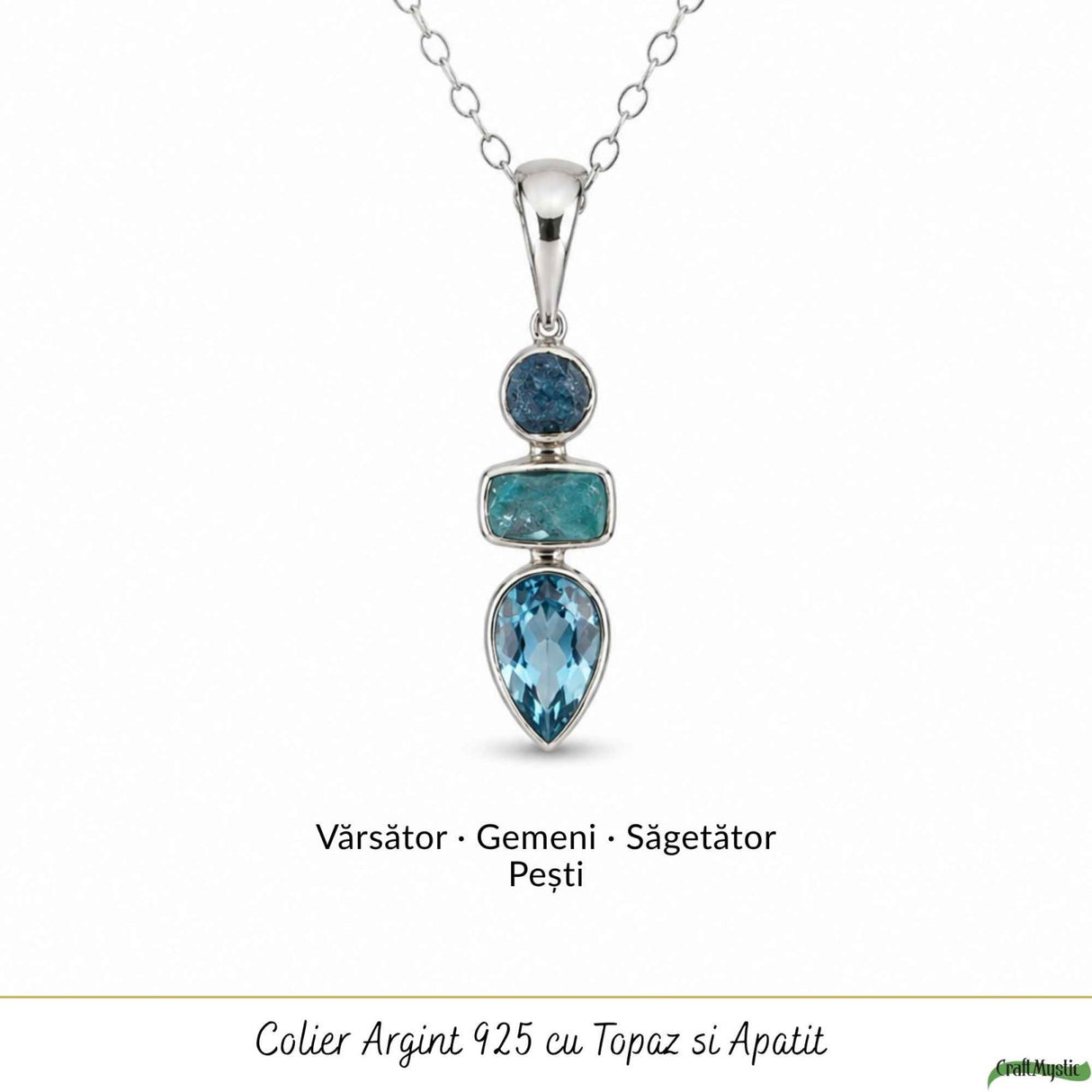 Colier argint 925 cu Topaz Albastru si Apatit – Claritate si comunicare