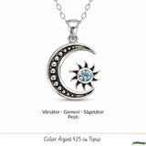 Colier argint 925 cu Topaz Albastru soare si semiluna – Claritate si echilibru