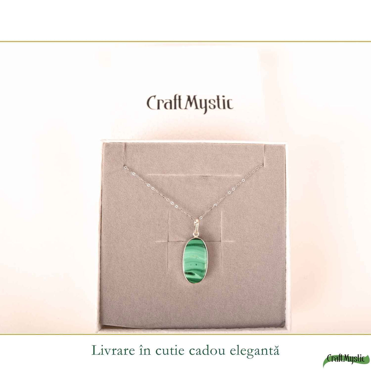 Colier Argint 925 cu Malachit Oval – Protectie si Transformare Interioara