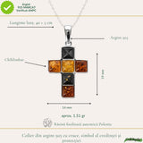 Colier Argint 925 Cruce cu Chihlimbar Natural in 3 Culori - Protectie si Energie Calda