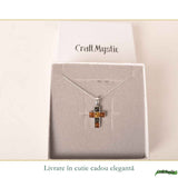 Colier Argint 925 Cruce cu Chihlimbar Natural in 3 Culori - Protectie si Energie Calda