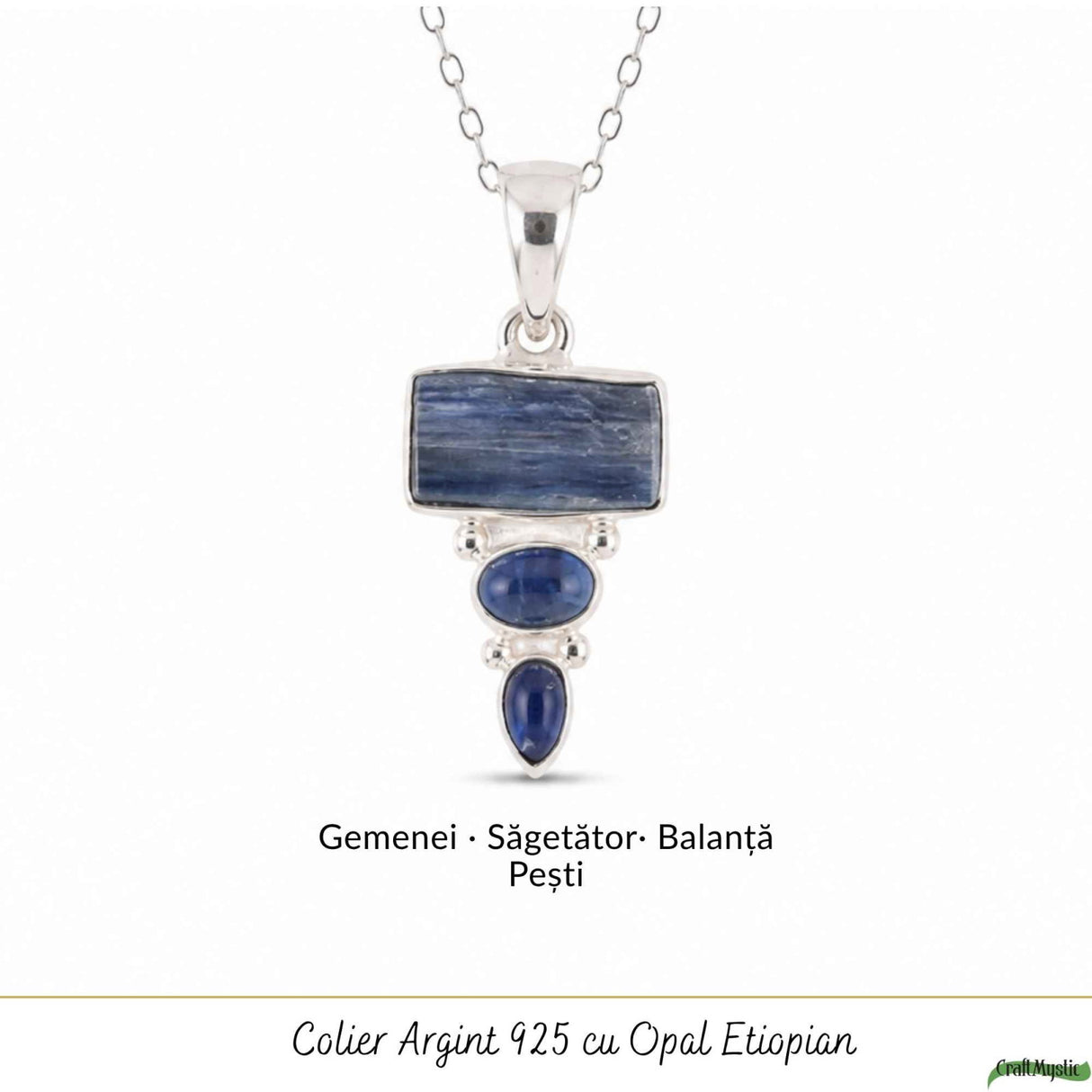 Colier Argint 925 cu Triplu Kianit Albastru – Claritate si Echilibru Interior