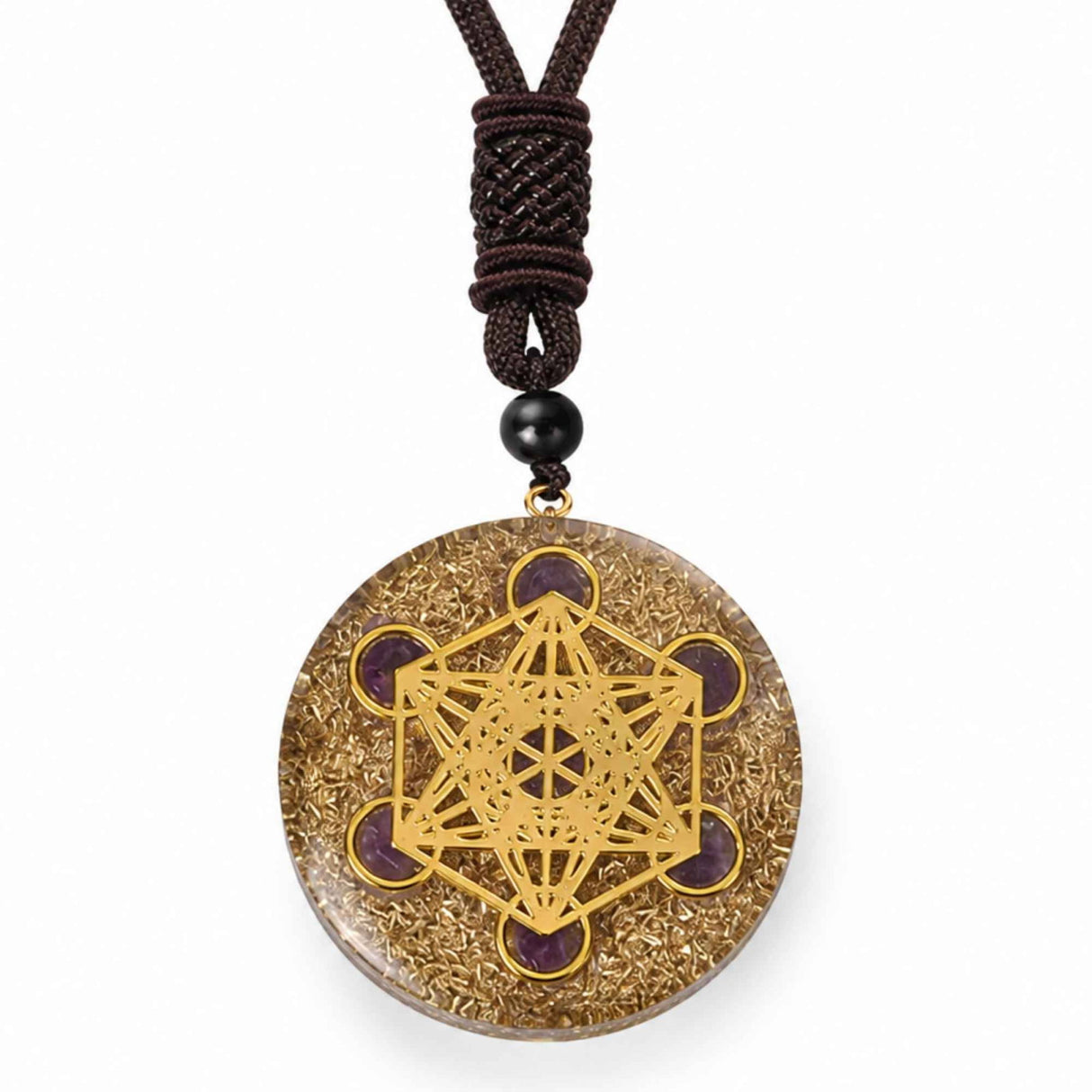 Colier Orgonit cu pietre naturale de Ametist si Cubul lui Metatron – Protectie, Intuitie si Armonie