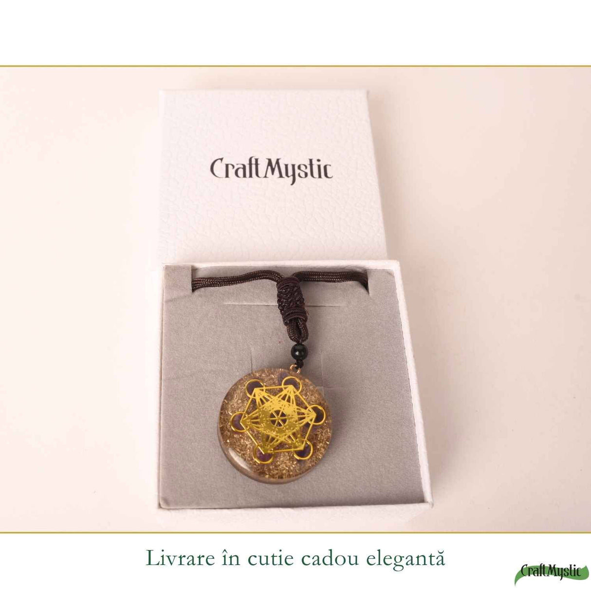 Colier Orgonit cu pietre naturale de Ametist si Cubul lui Metatron – Protectie, Intuitie si Armonie