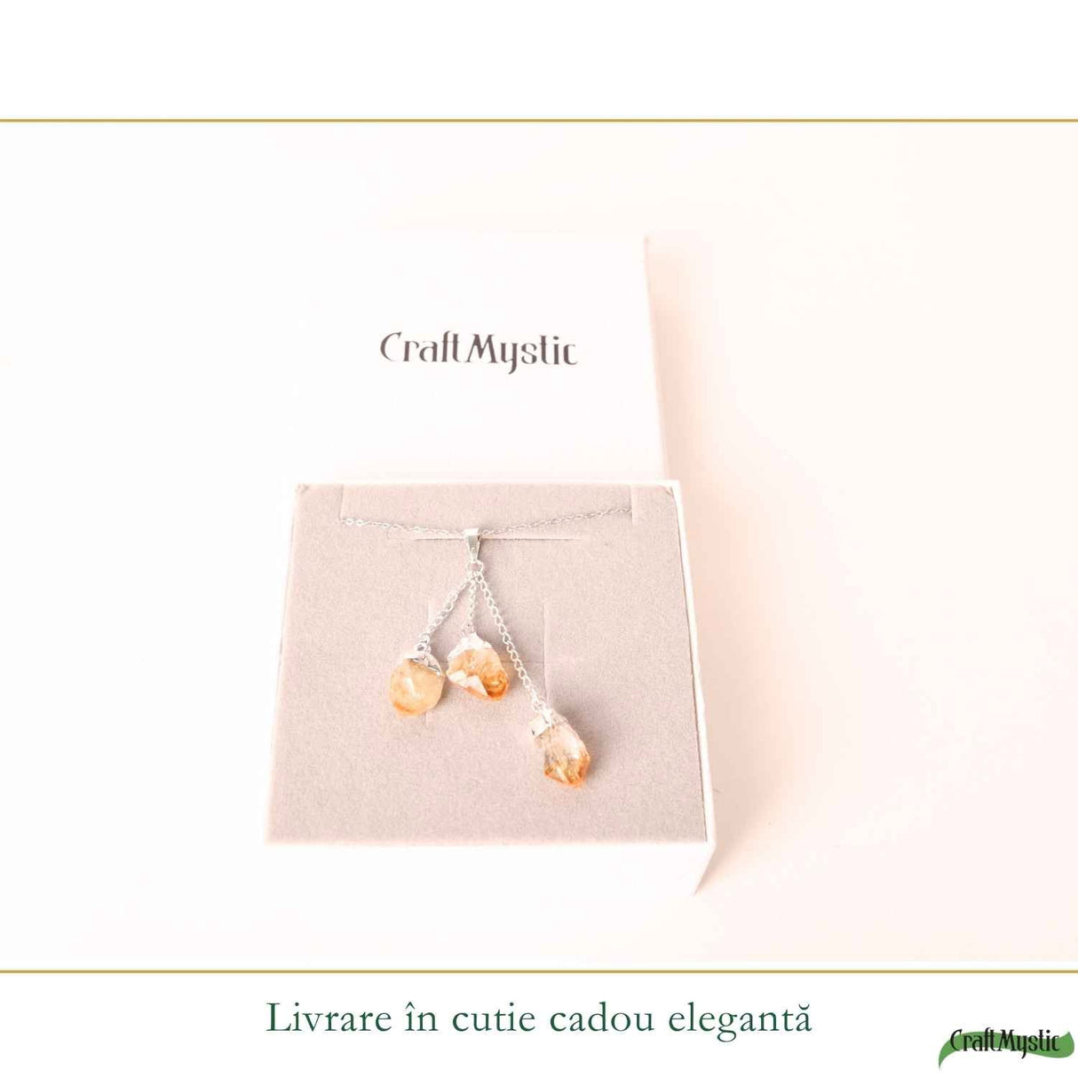 Colier cu Triplu Citrin Brut Natural – Abundenta, incredere si Energie Pozitiva