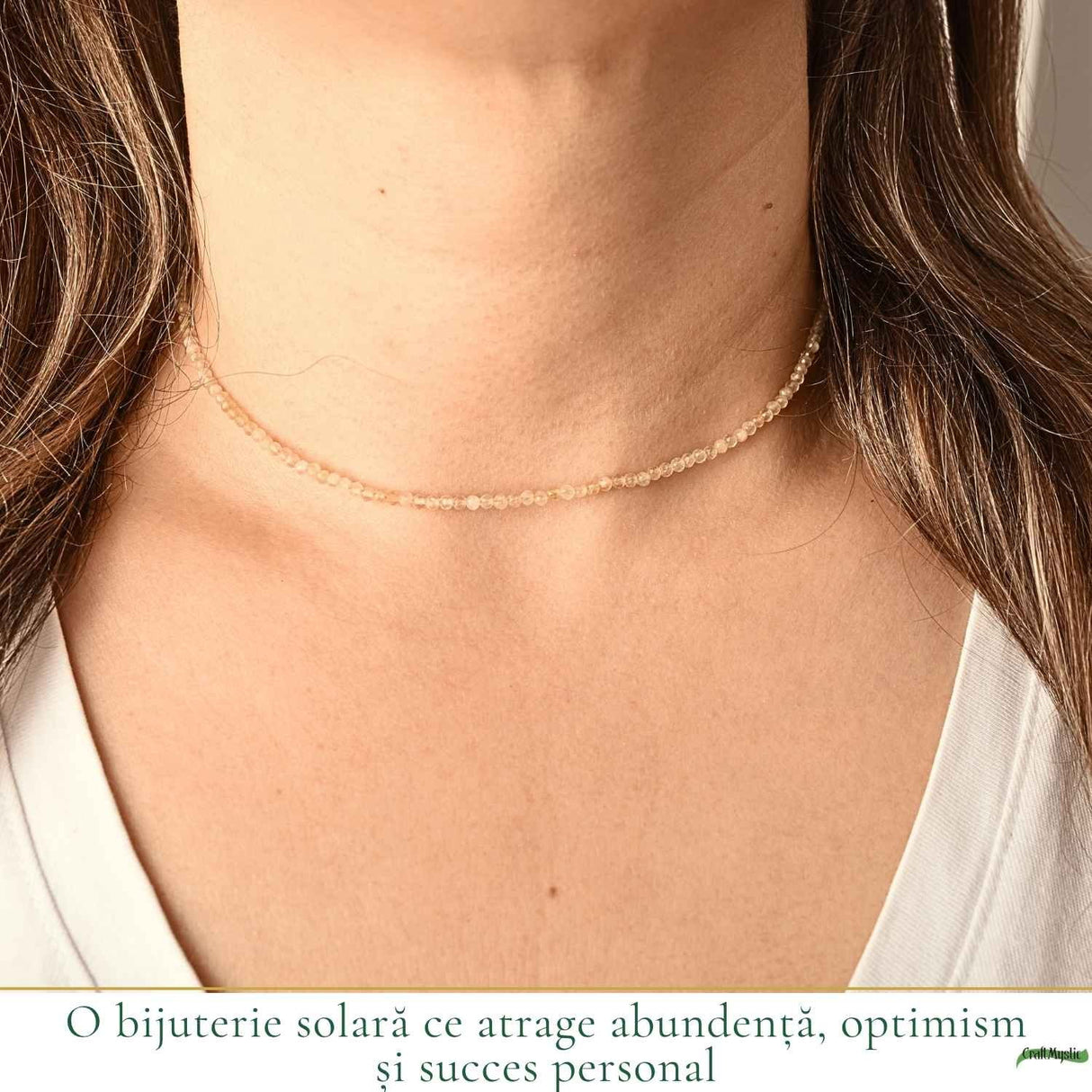 Colier Fin la Baza Gatului Tip Choker cu Citrin Fatetat – Abundenta si Energie Pozitiva