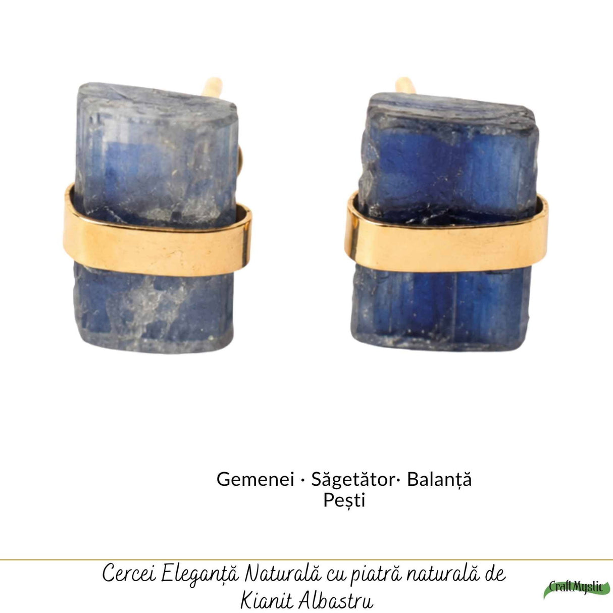 Cercei Argint 925 Placat cu Aur 18K cu Kianit Albastru Brut – Claritate si Intuitie