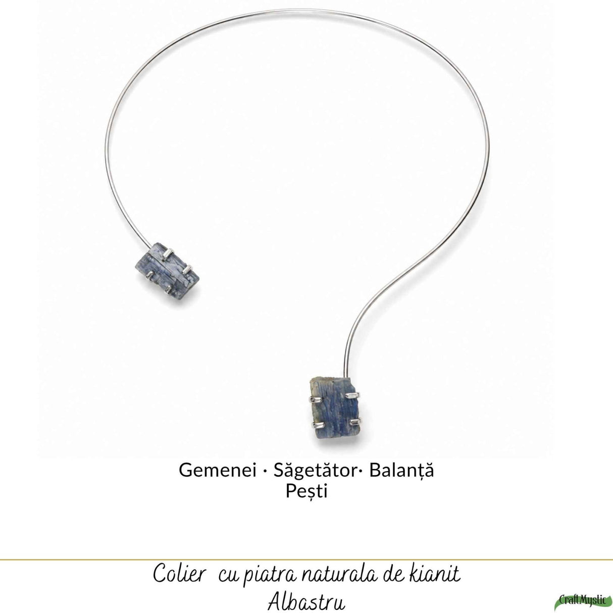 Colier Choker Argintiu cu Kianit Albastru Natural – Comunicare si Claritate Interioara