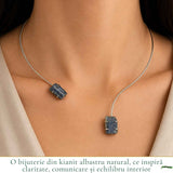 Colier Choker Argintiu cu Kianit Albastru Natural – Comunicare si Claritate Interioara