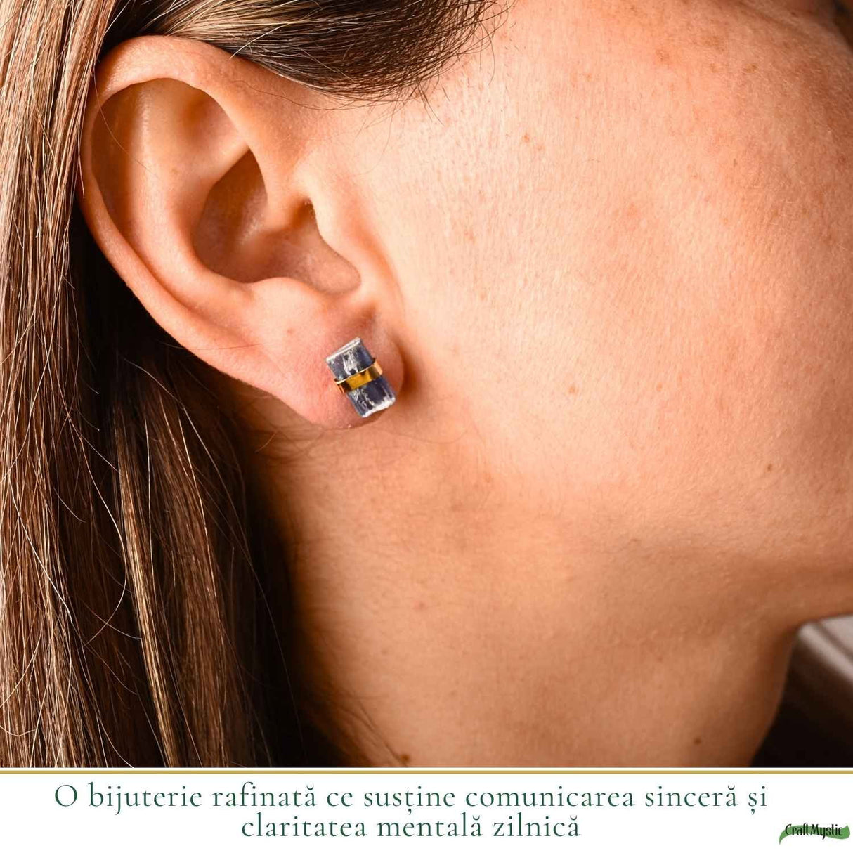 Cercei Argint 925 Placat cu Aur 18K cu Kianit Albastru Brut – Claritate si Intuitie