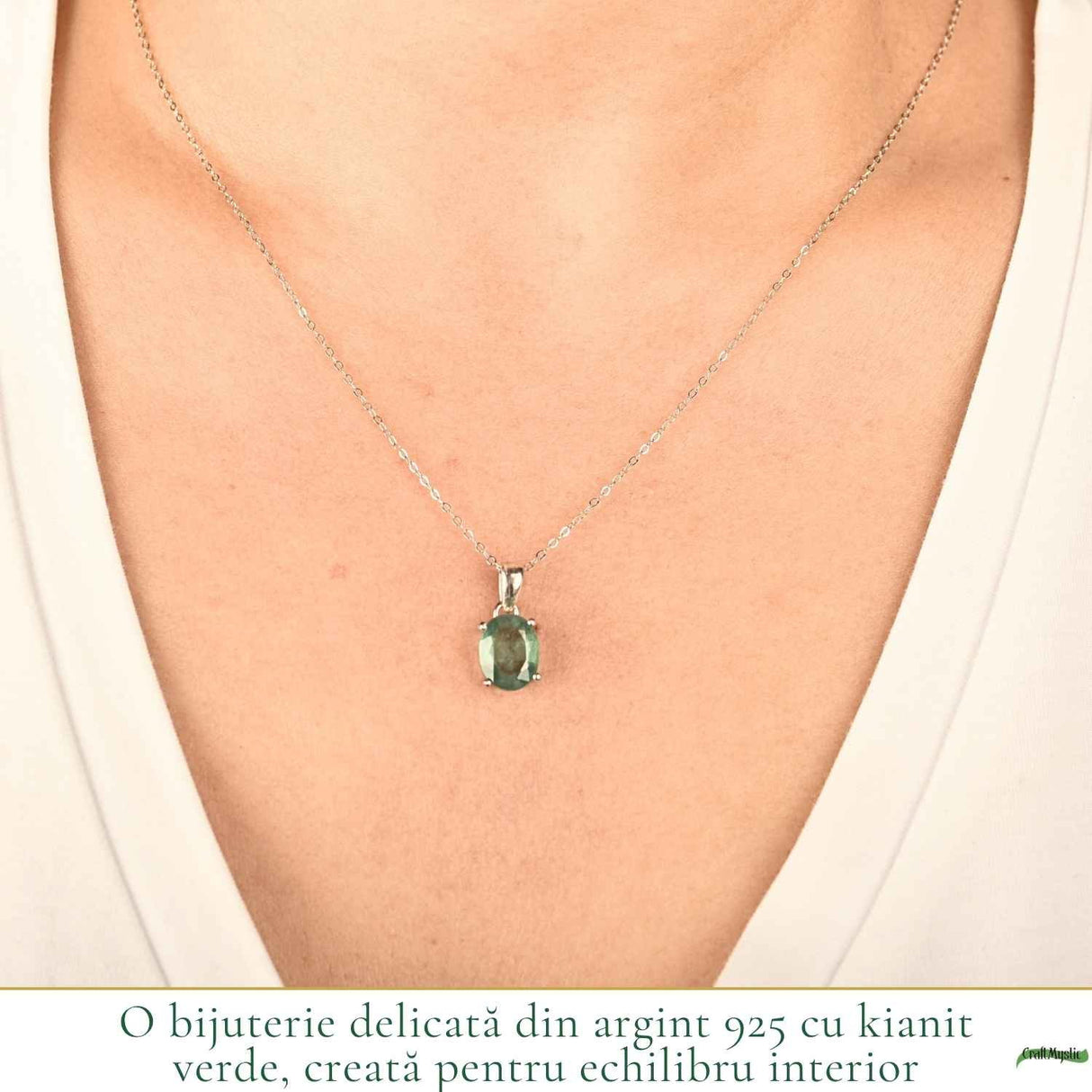 Colier Argint 925 cu Kianit Verde Fatetat – Echilibru si Claritate Interioara
