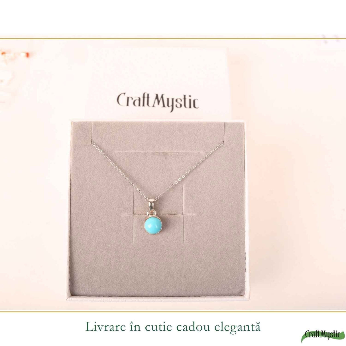 Colier argint 925 cu Turcoaz rotund – Echilibru si protectie zilnica
