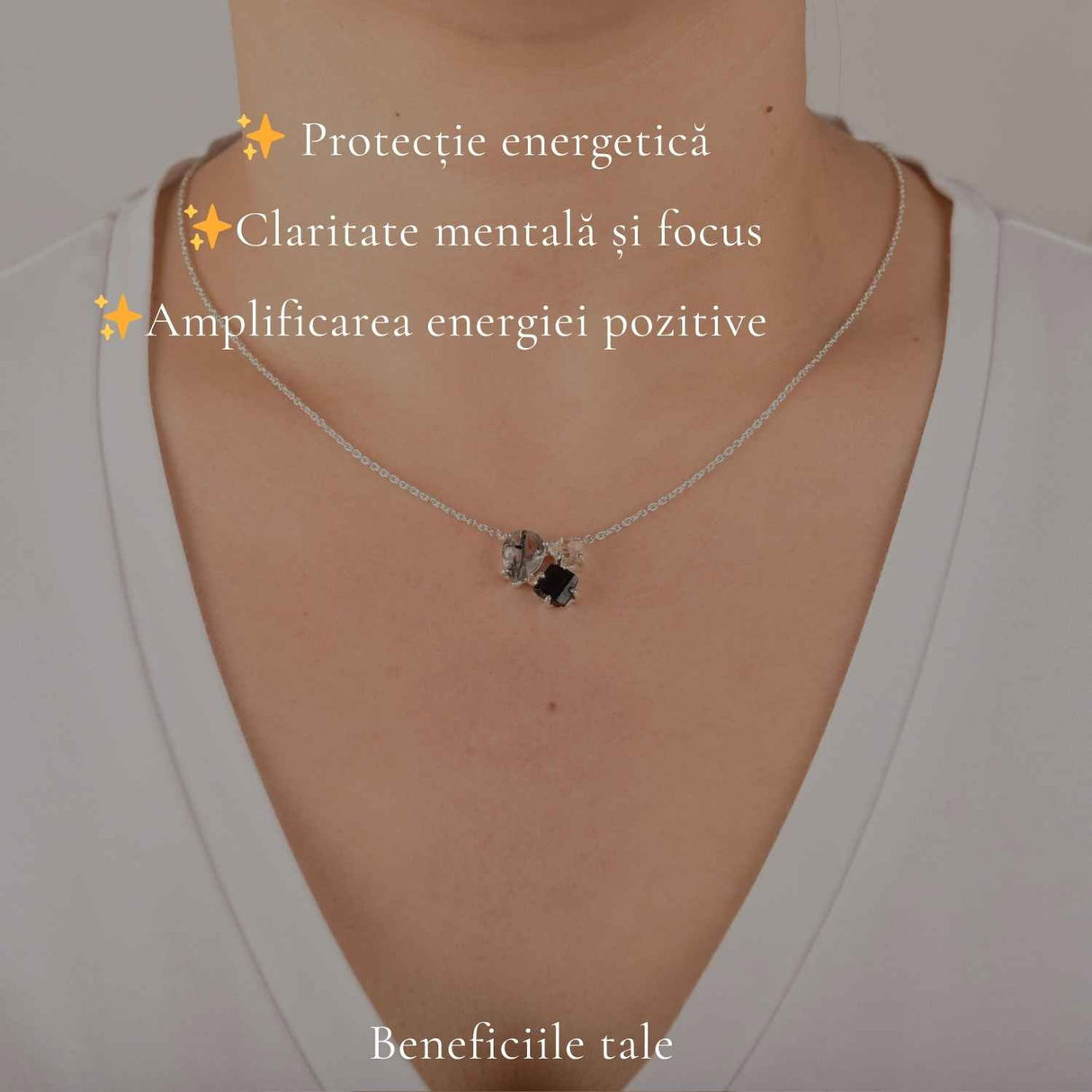 Colier Argint 925 cu Cuart Rutilat, Turmalina Neagra si Pakimer – Protecte si Claritate