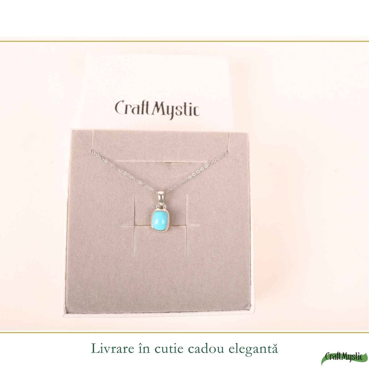 Colier Argint 925 cu Turcoaz Natural Dreptunghi – Calm si Energie Pozitiva
