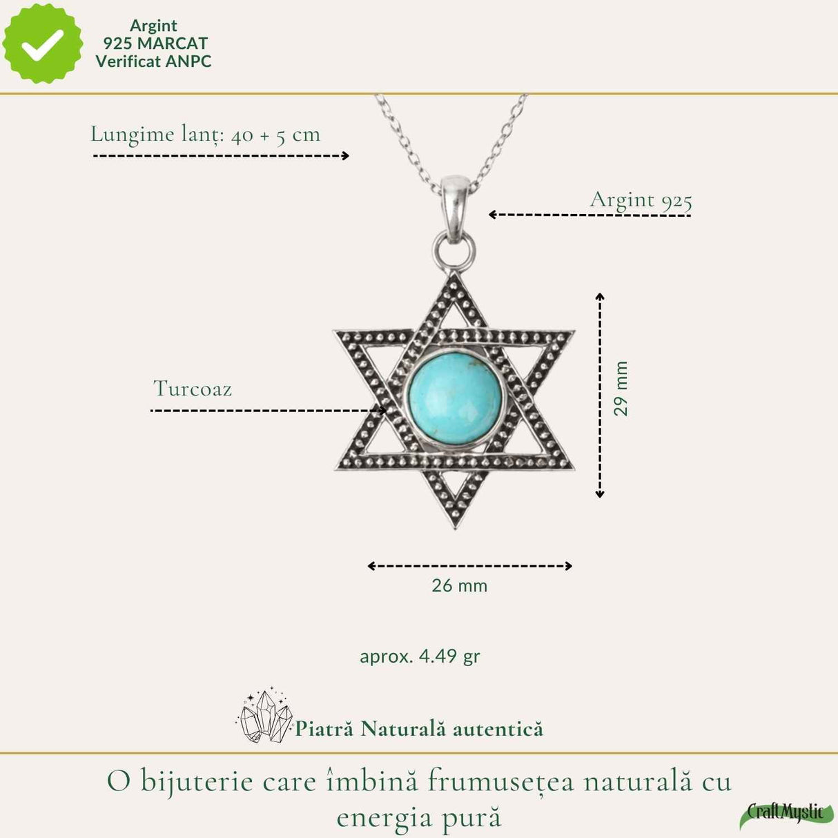 Colier argint 925 cu Turcoaz stea – inspiratie si protectie zilnica