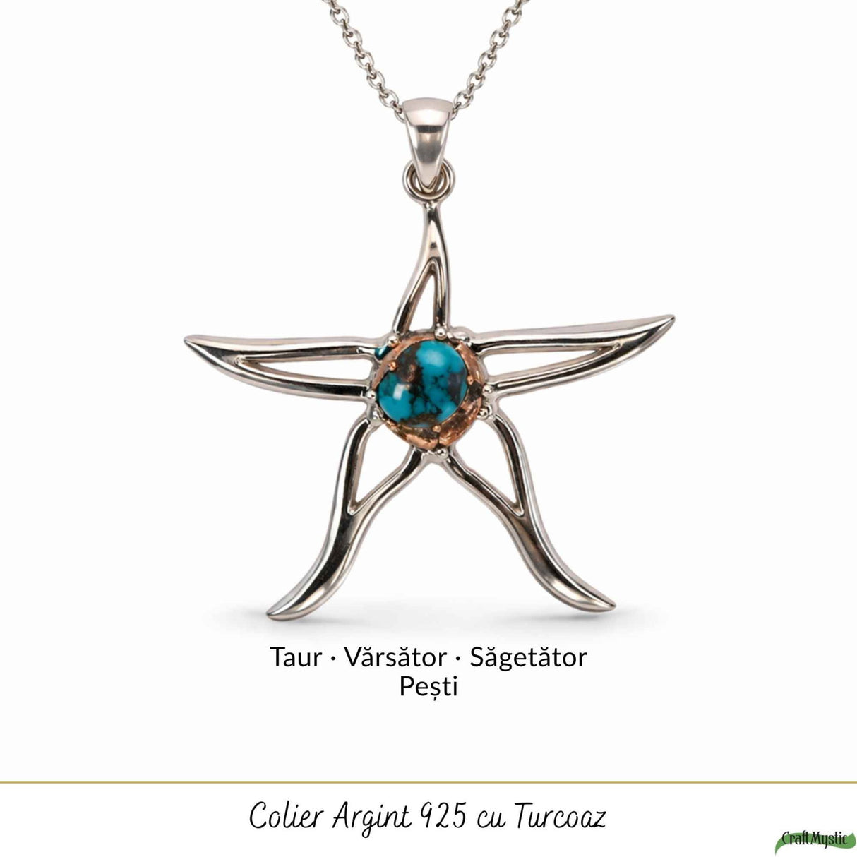Colier argint 925 cu Turcoaz Spinny Oyster stea – inspiratie si protectie interioara
