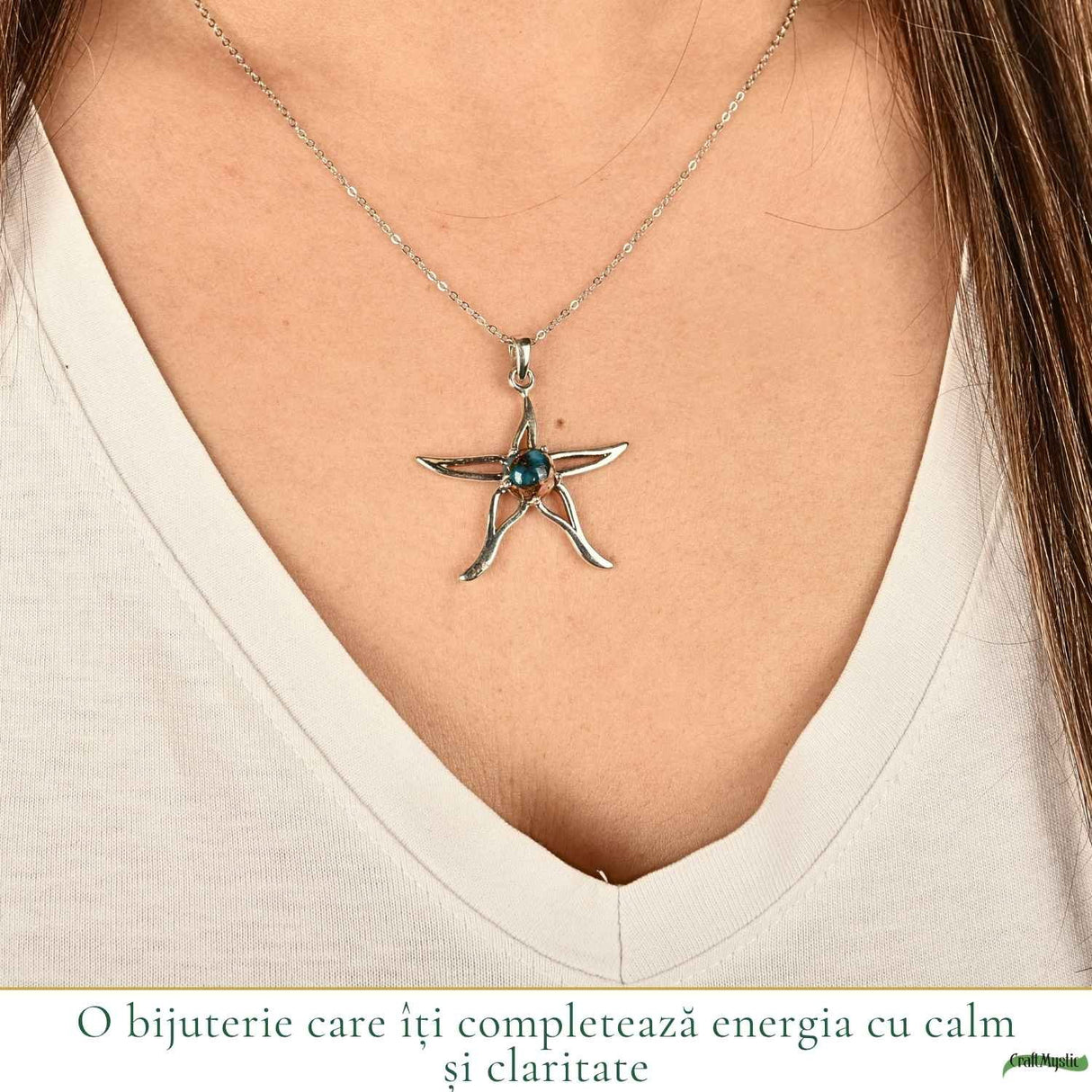 Colier argint 925 cu Turcoaz Spinny Oyster stea – inspiratie si protectie interioara