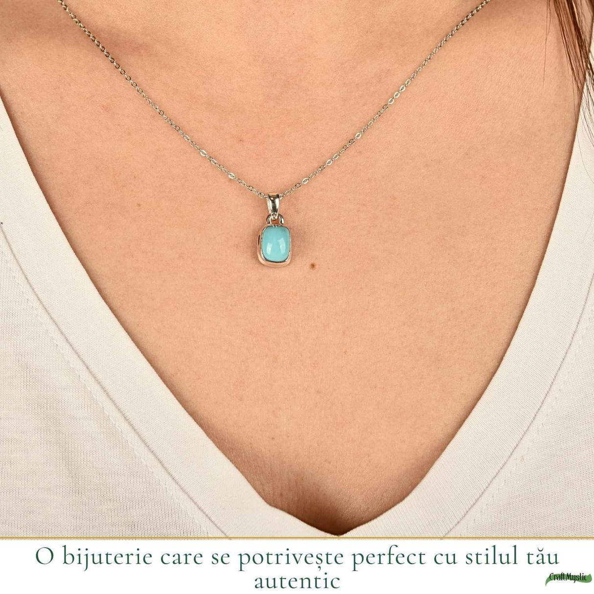 Colier argint 925 cu Turcoaz dreptunghi – claritate si echilibru zilnic
