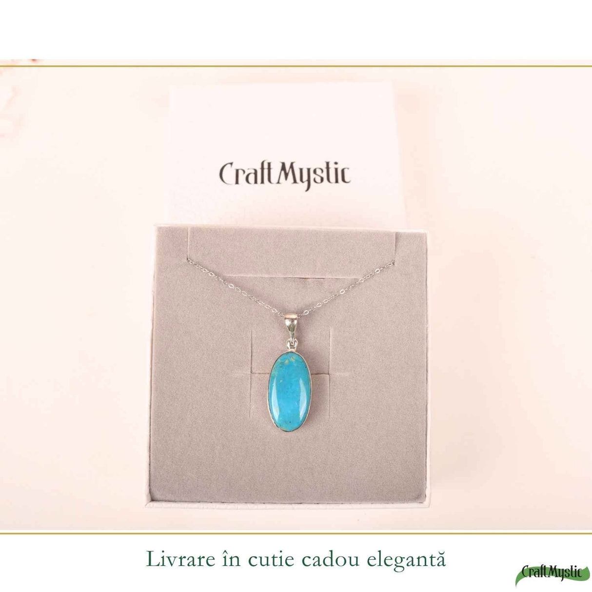 Colier argint 925 cu Turcoaz oval – Protectie si echilibru interior