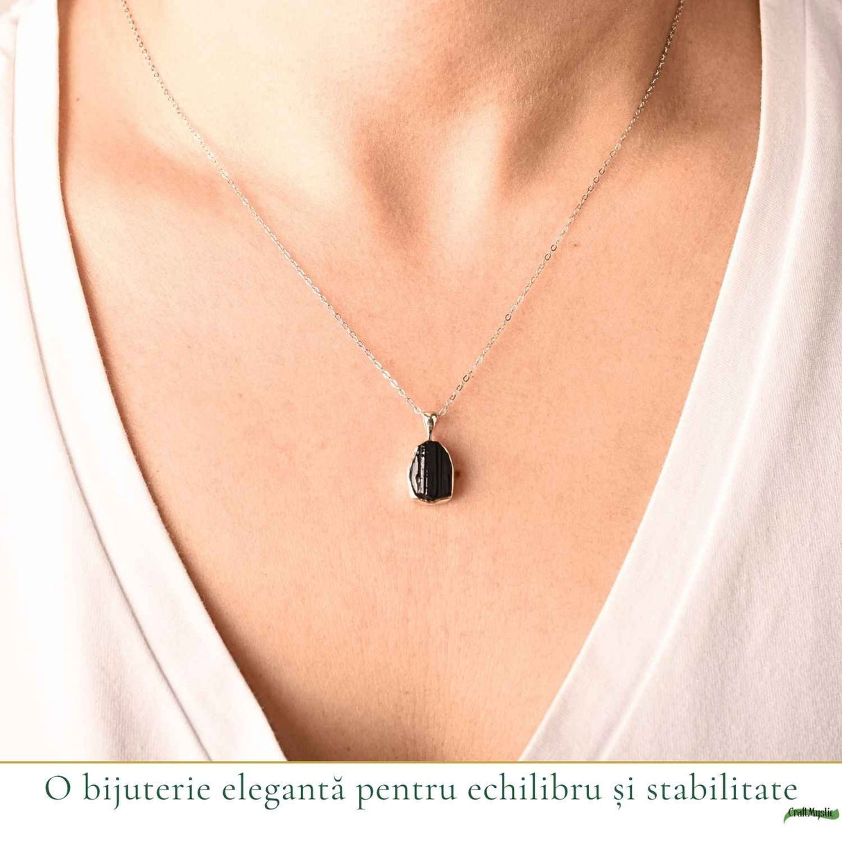 Colier Argint 925 cu Turmalina Naturala Neuniforma – Protectie si Energie Pozitiva