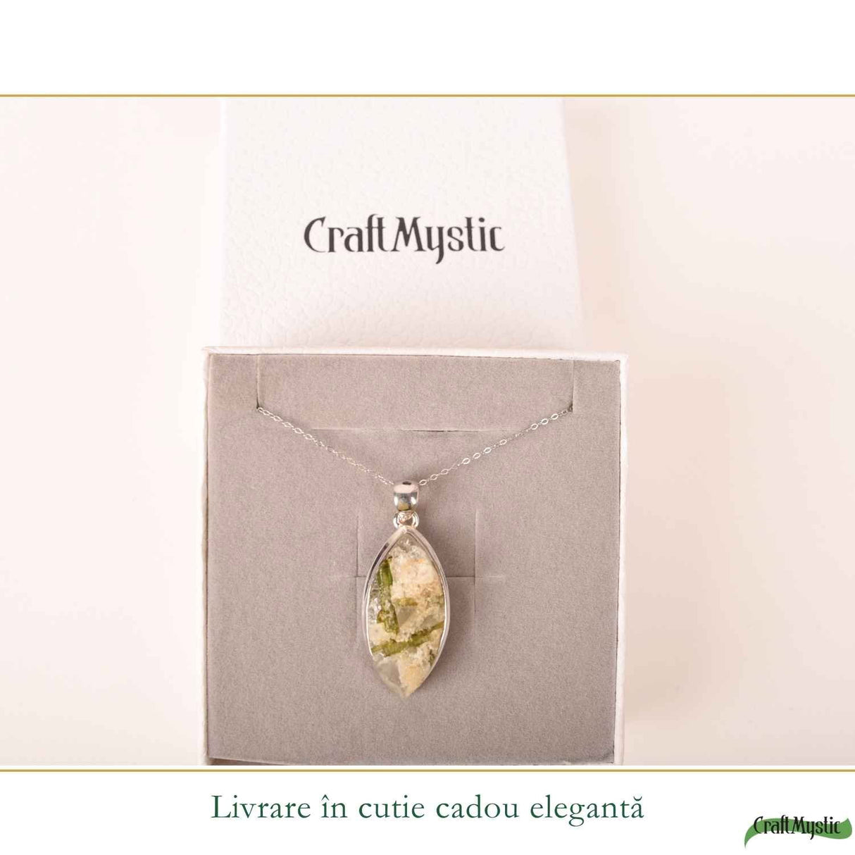 Colier Argint 925 cu Turmalina Verde si Cuart – Armonie si Energie Naturala