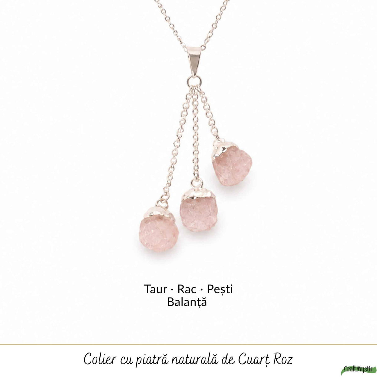 Colier cu Triplu Cuart Roz Brut Natural – Iubire, Armonie si Feminitate