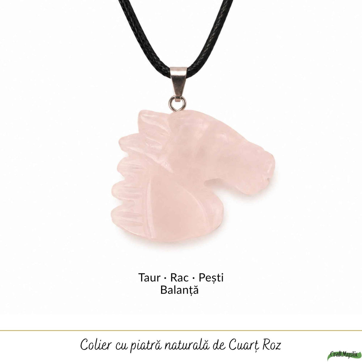 Colier cu Cuart Roz Natural in Forma de Cal – Iubire, Blandete si Libertate