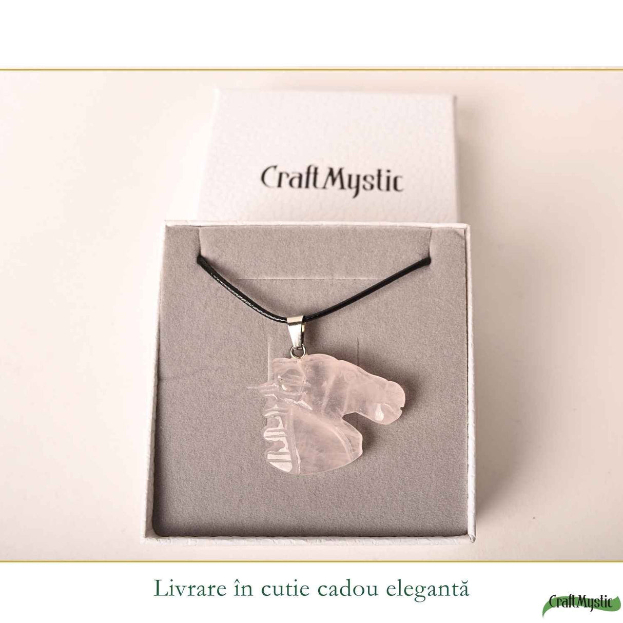 Colier cu Cuart Roz Natural in Forma de Cal – Iubire, Blandete si Libertate
