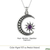 Colier Argint 925 Soare si Semiluna cu Ametist Natural – Echilibru si Energie Interioara