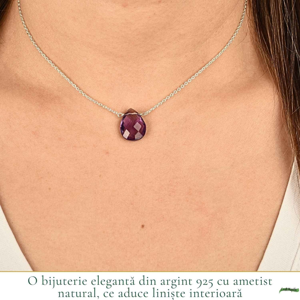 Colier argint 925 cu ametist lacrima – liniste si echilibru emotional