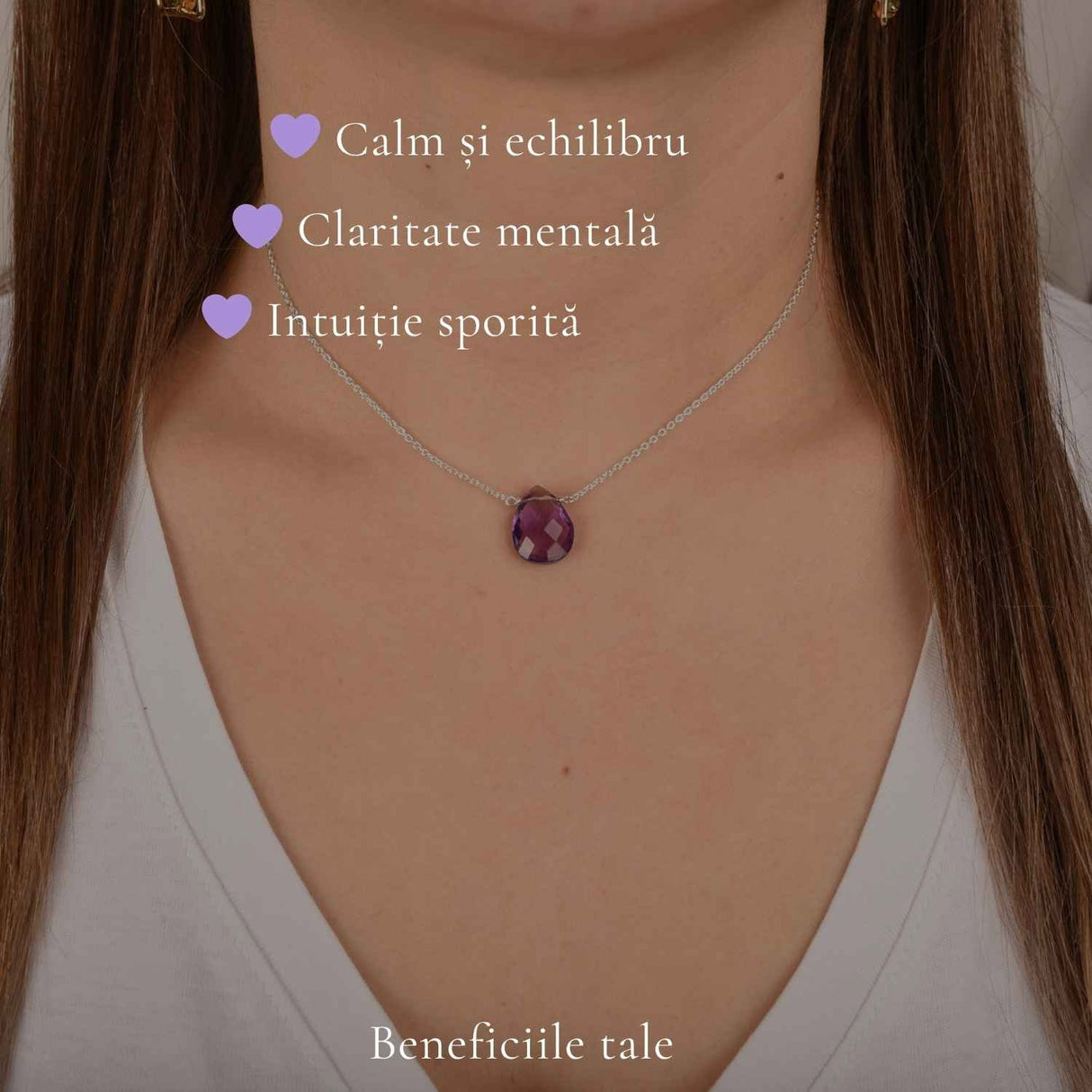 Colier argint 925 cu ametist lacrima – liniste si echilibru emotional
