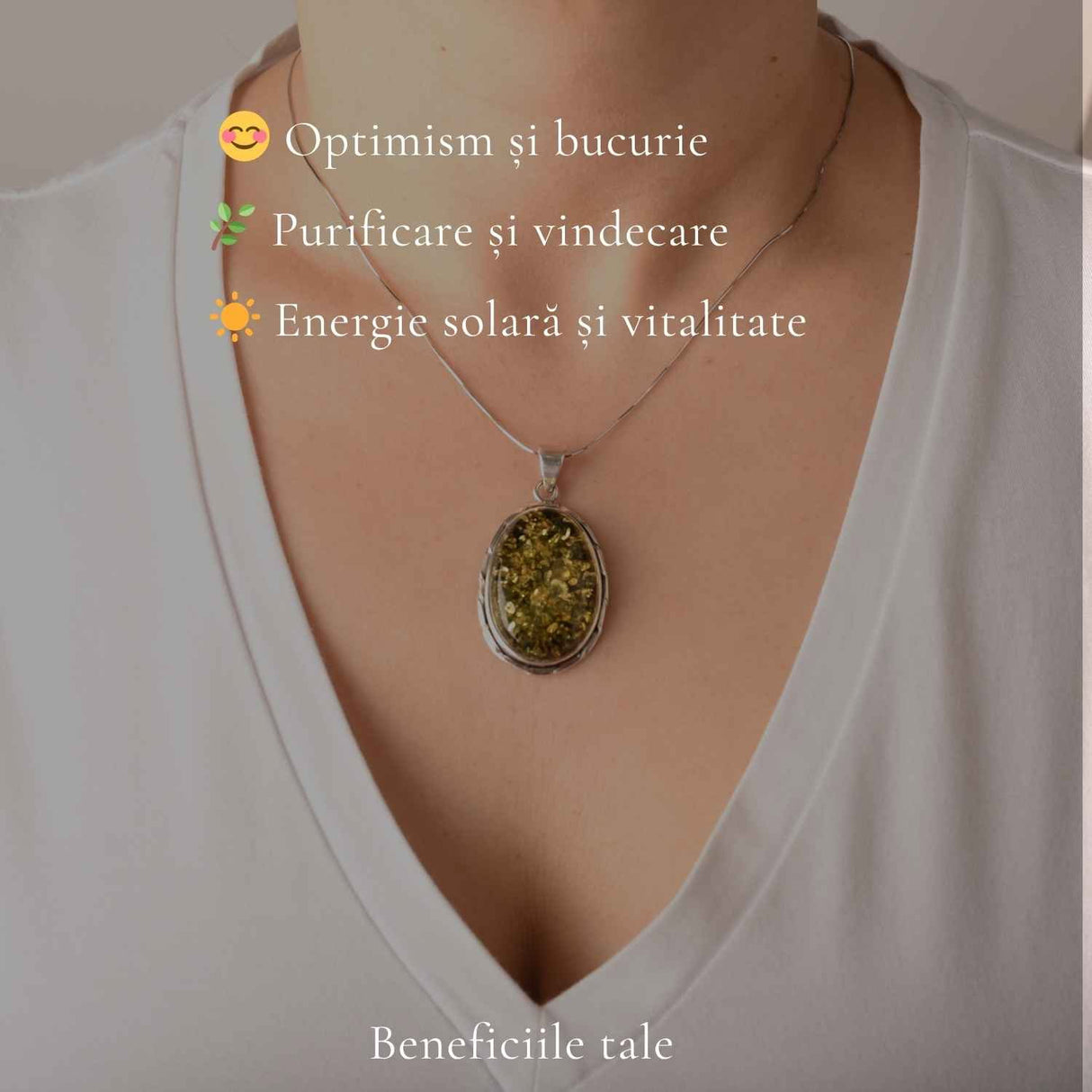 Colier Argint 925 Oval cu Chihlimbar Verde – Echilibru si Energie Pozitiva