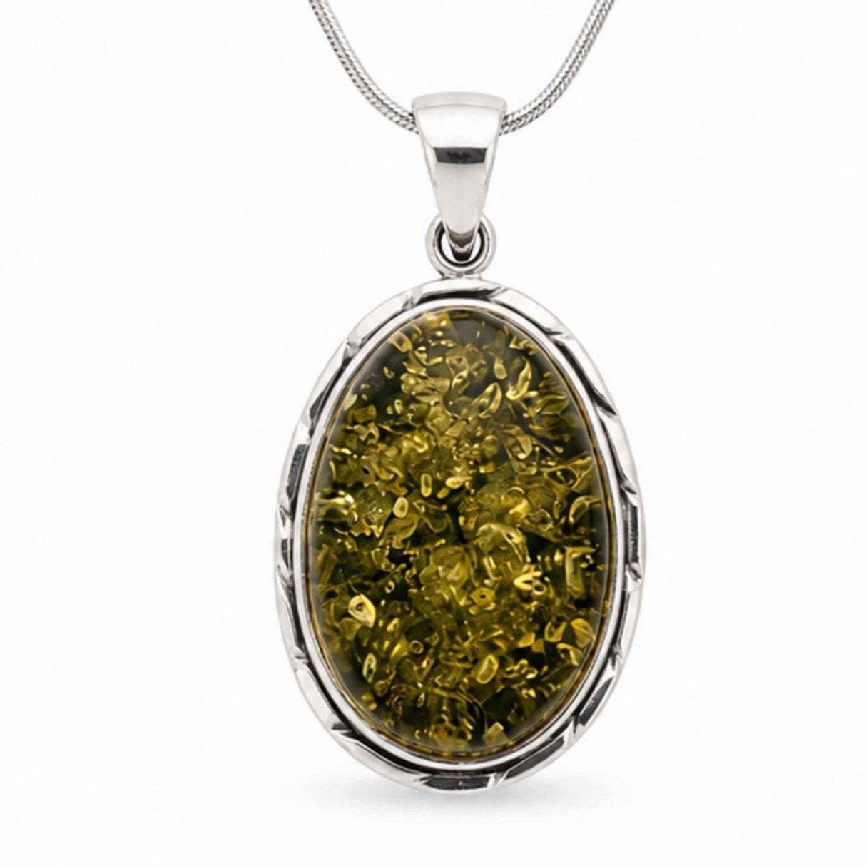Colier Argint 925 Oval cu Chihlimbar Verde – Echilibru si Energie Pozitiva