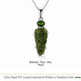 Colier argint 925 cu Moldavit si Turmalina Verde – Echilibru Emotional si Transformare