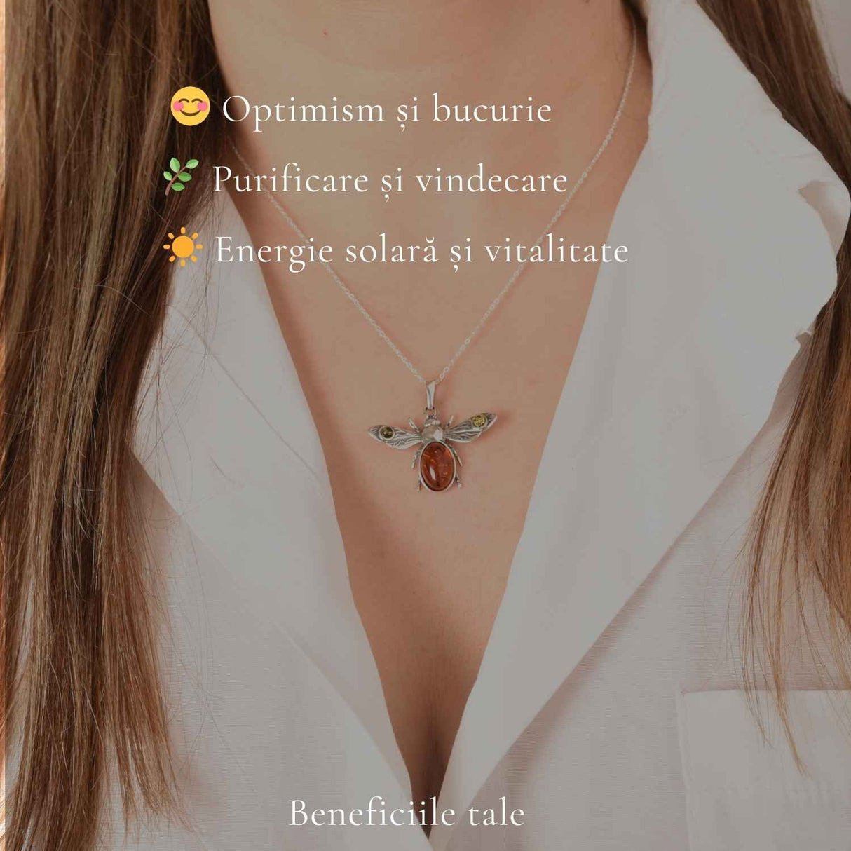 Colier Argint 925 Albina cu Chihlimbar Natural - Energie si Bucurie Solara
