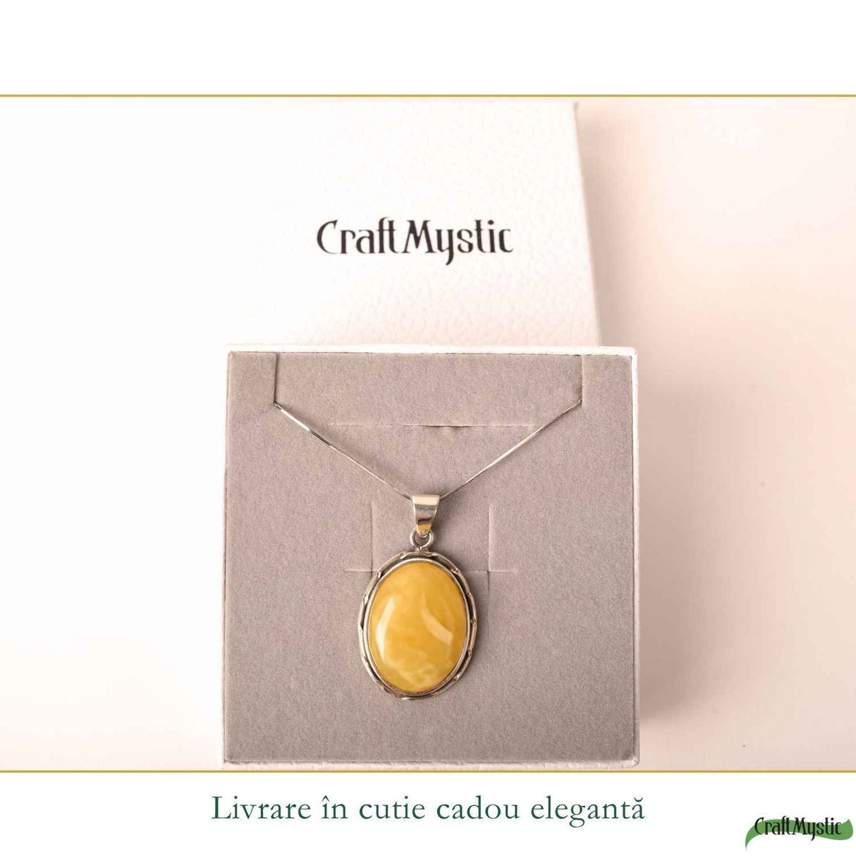 Colier Argint 925 Oval cu Chihlimbar Galben – Energie Pozitiva si Protectie