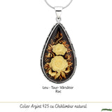 Colier Argint 925 cu Chihlimbar Verde Natural Lacrima cu Trandafiri – Echilibru si Eleganta