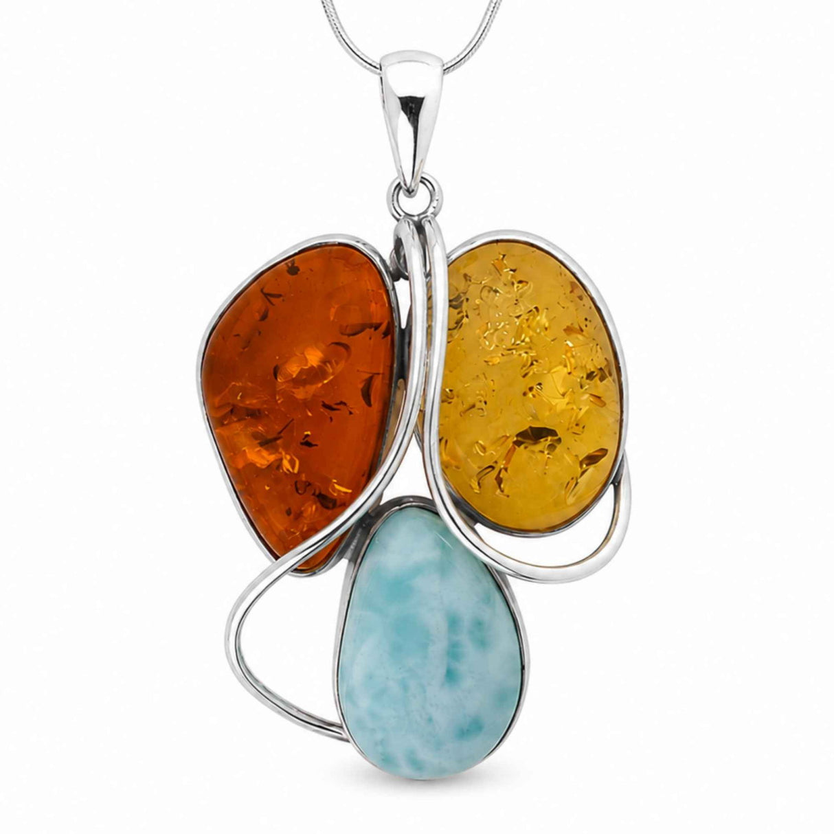 Colier Argint 925 cu Chihlimbar si Larimar – Echilibru si Energie Pozitiva