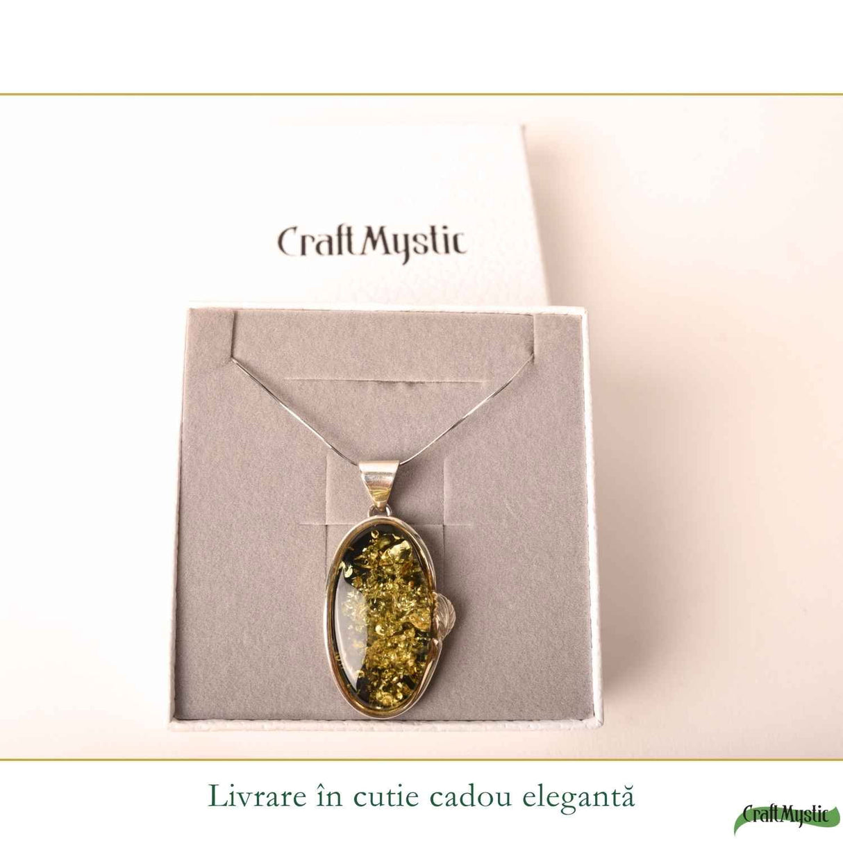 Colier Argint 925 Oval cu Chihlimbar Verde – Protectie si Echilibru Emotional