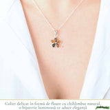 Colier Argint 925 cu Floare din Chihlimbar Natural in 3 Culori - Energie Calda si Feminitate